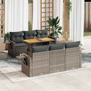 vidaXL 7-delige Loungeset met kussens poly rattan grijs
