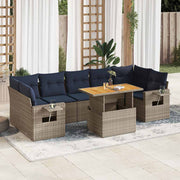 vidaXL 8-delige Loungeset met kussens poly rattan grijs
