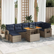 vidaXL 8-delige Loungeset met kussens poly rattan grijs