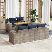 vidaXL 6-delige Loungeset met kussens poly rattan grijs