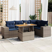 vidaXL 6-delige Loungeset met kussens poly rattan grijs