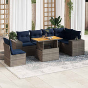 vidaXL 7-delige Loungeset met kussens poly rattan grijs