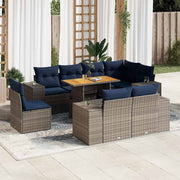 vidaXL 9-delige Loungeset met kussens poly rattan grijs