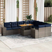 vidaXL 10-delige Loungeset met kussens poly rattan grijs