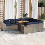 vidaXL 11-delige Loungeset met kussens poly rattan grijs