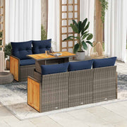 vidaXL 6-delige Loungeset met kussens poly rattan acacia grijs