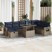 vidaXL 9-delige Loungeset met kussens poly rattan acacia bruin