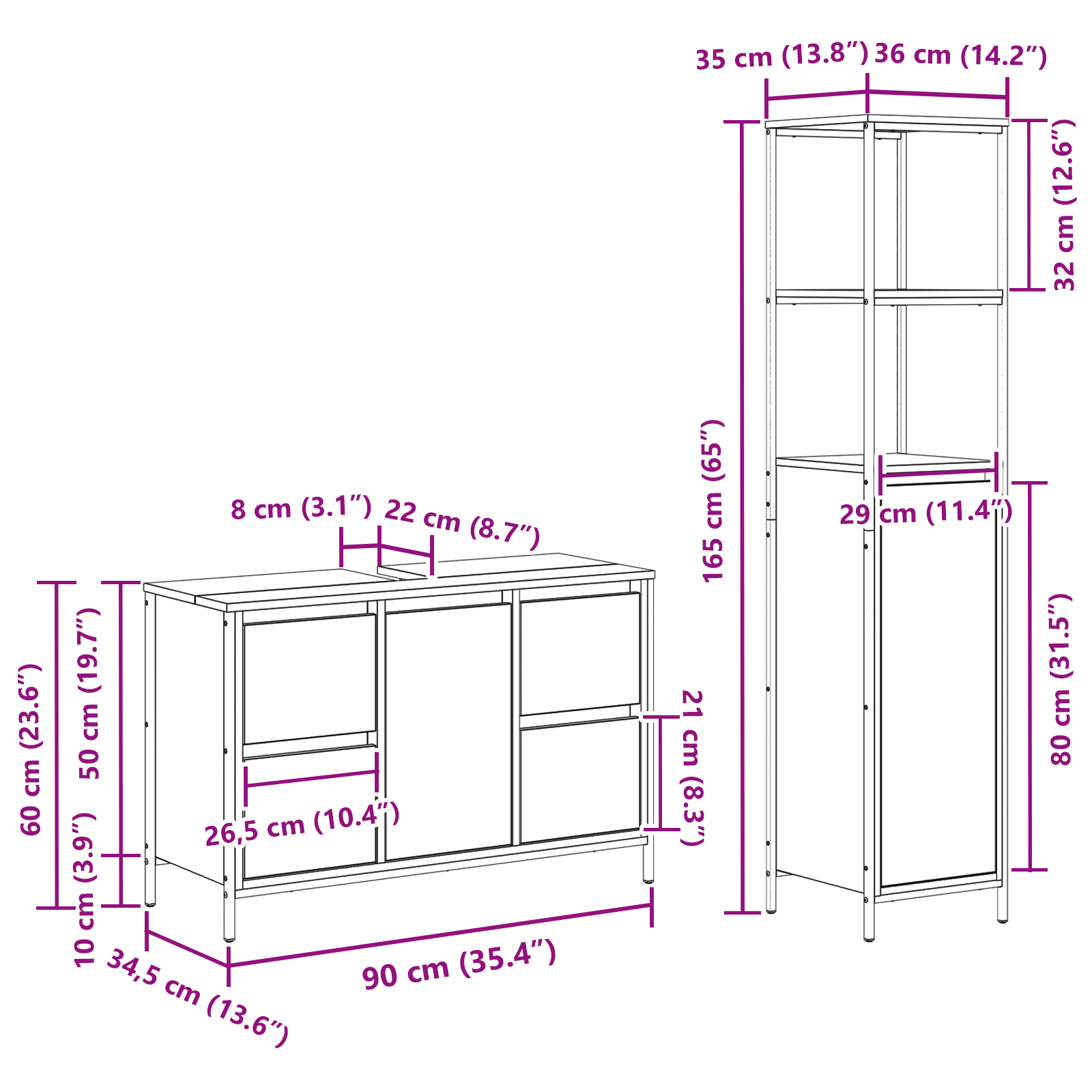 vidaXL 2-delige badkamermeubel set zwart eikenhout