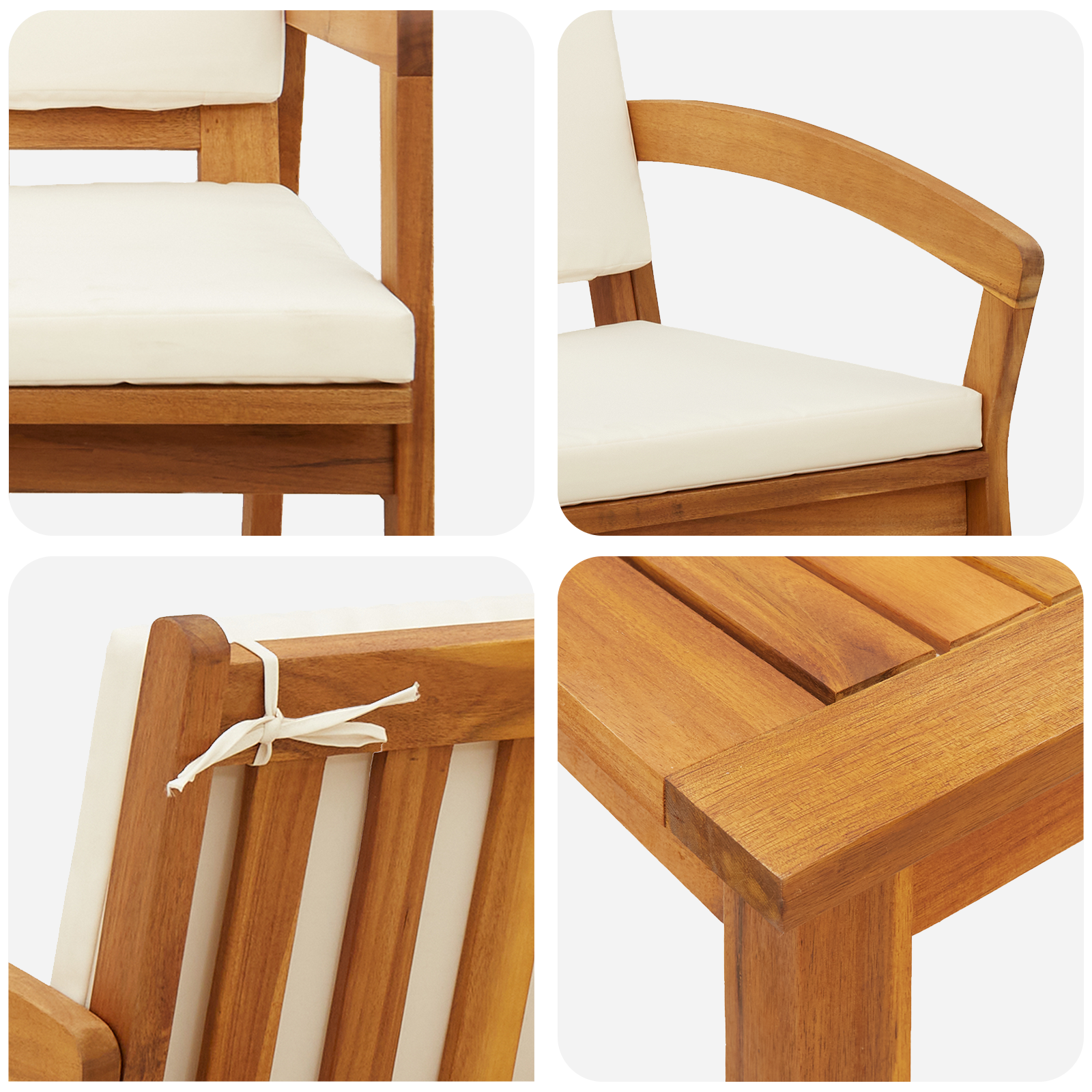 vidaXL 4-delige bistroset met kussens van massief acaciahout