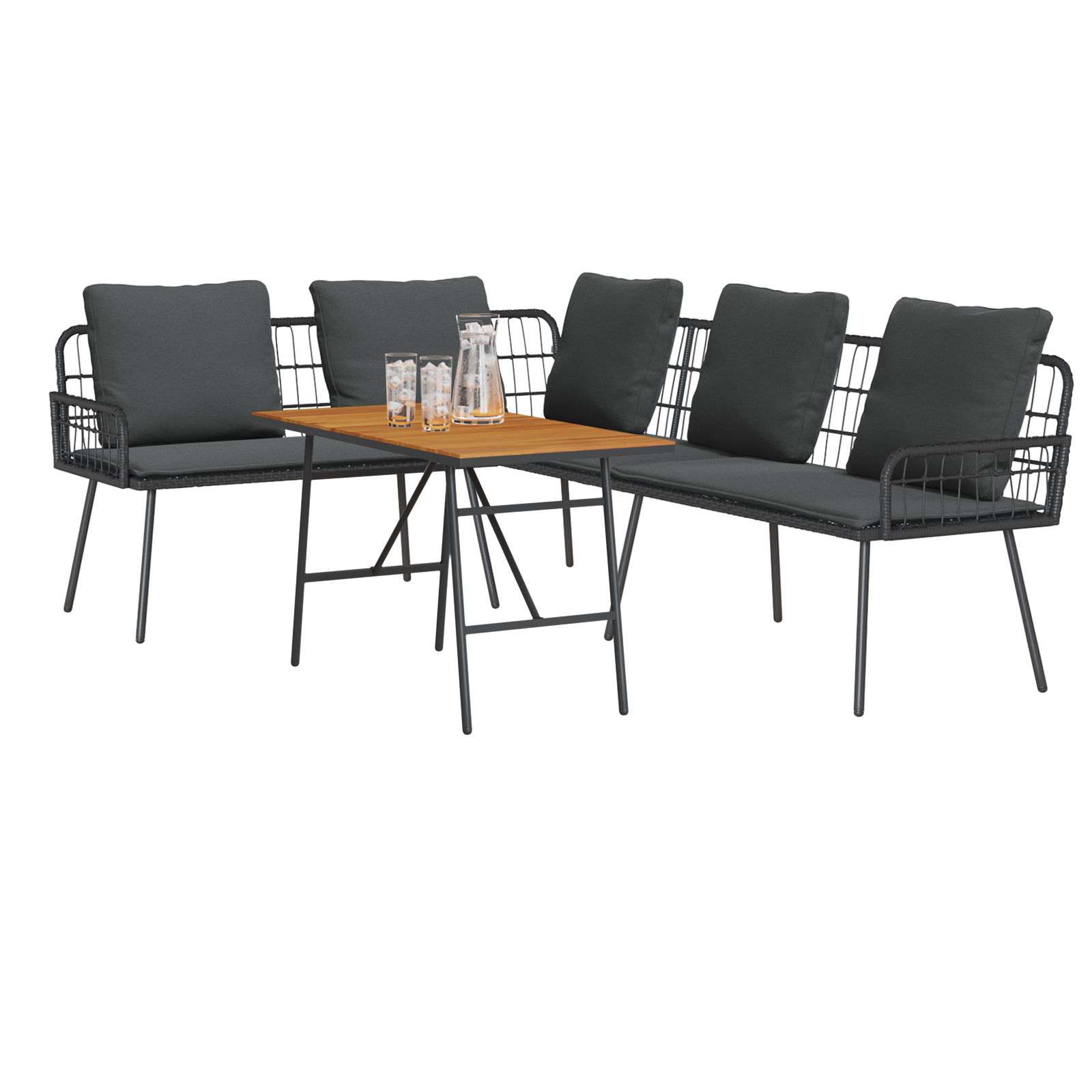 vidaXL 2-delige Tuinbankenset met kussens poly rattan zwart