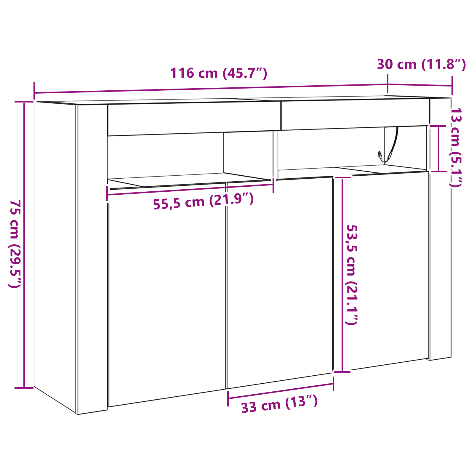 vidaXL Witte Dressoir Wit Samengesteld hout 116 x 30 x 75 cm Modern