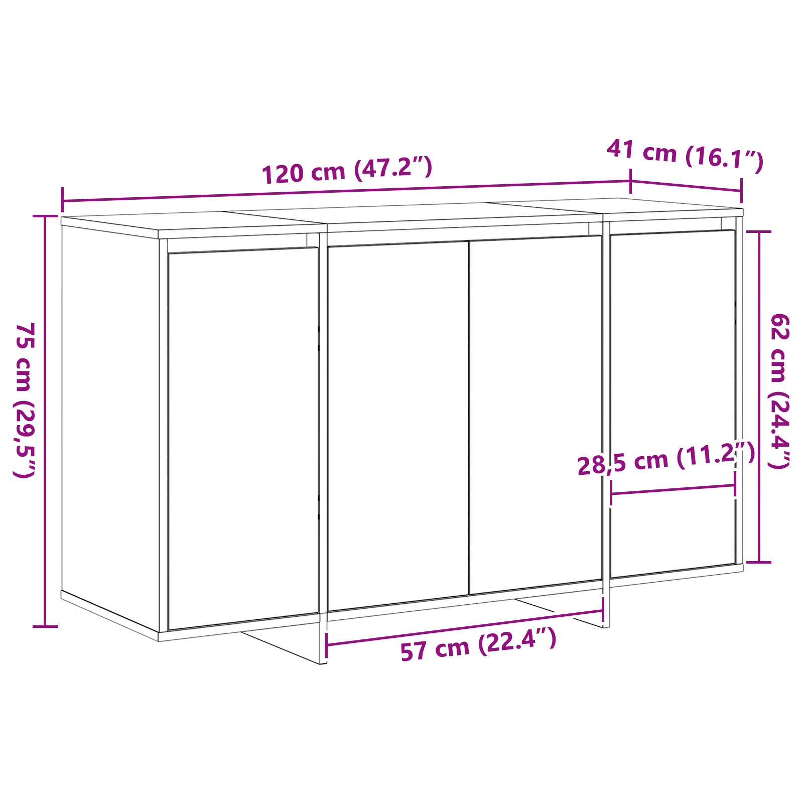 vidaXL Wit Dressoir Wit Gefabriceerd Hout 120 x 41 x 75 cm