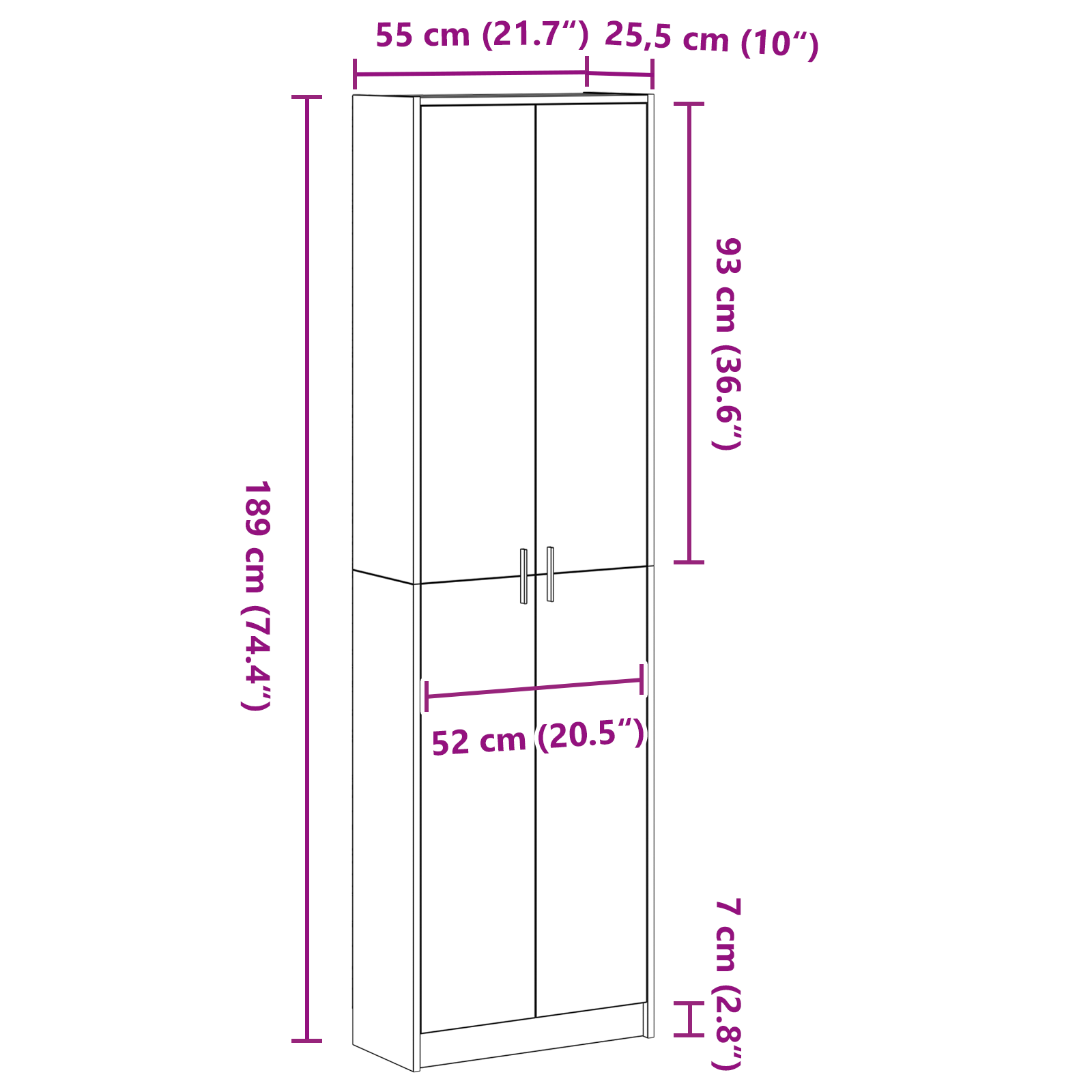 vidaXL Kledingkast Wit 55x25x189 cm Engineered Wood