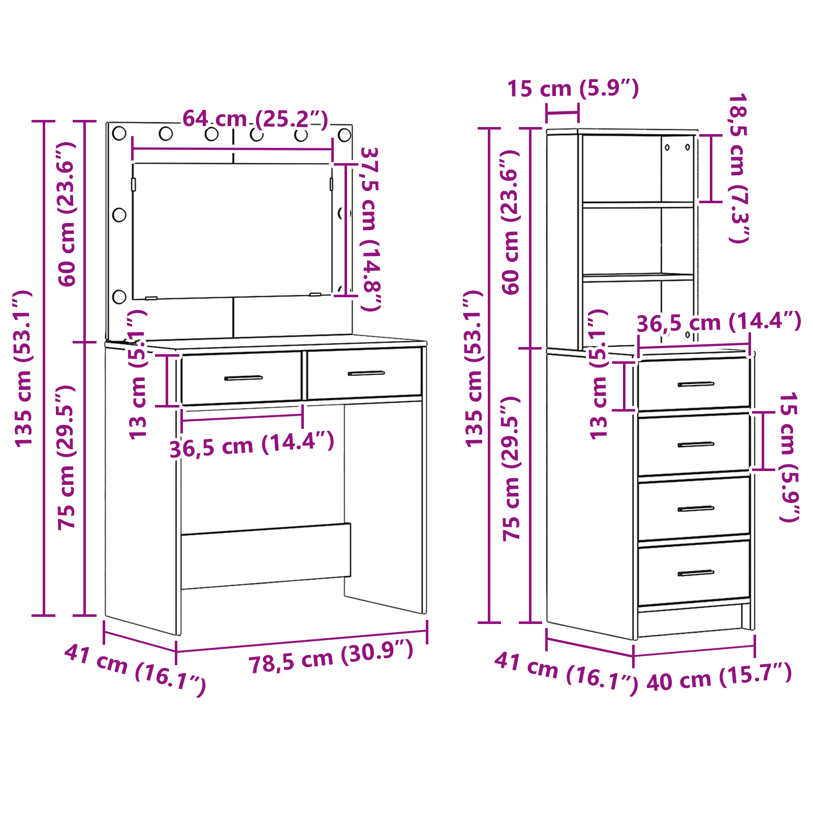 vidaXL 2-delige Kaptafelset met LED bewerkt hout wit