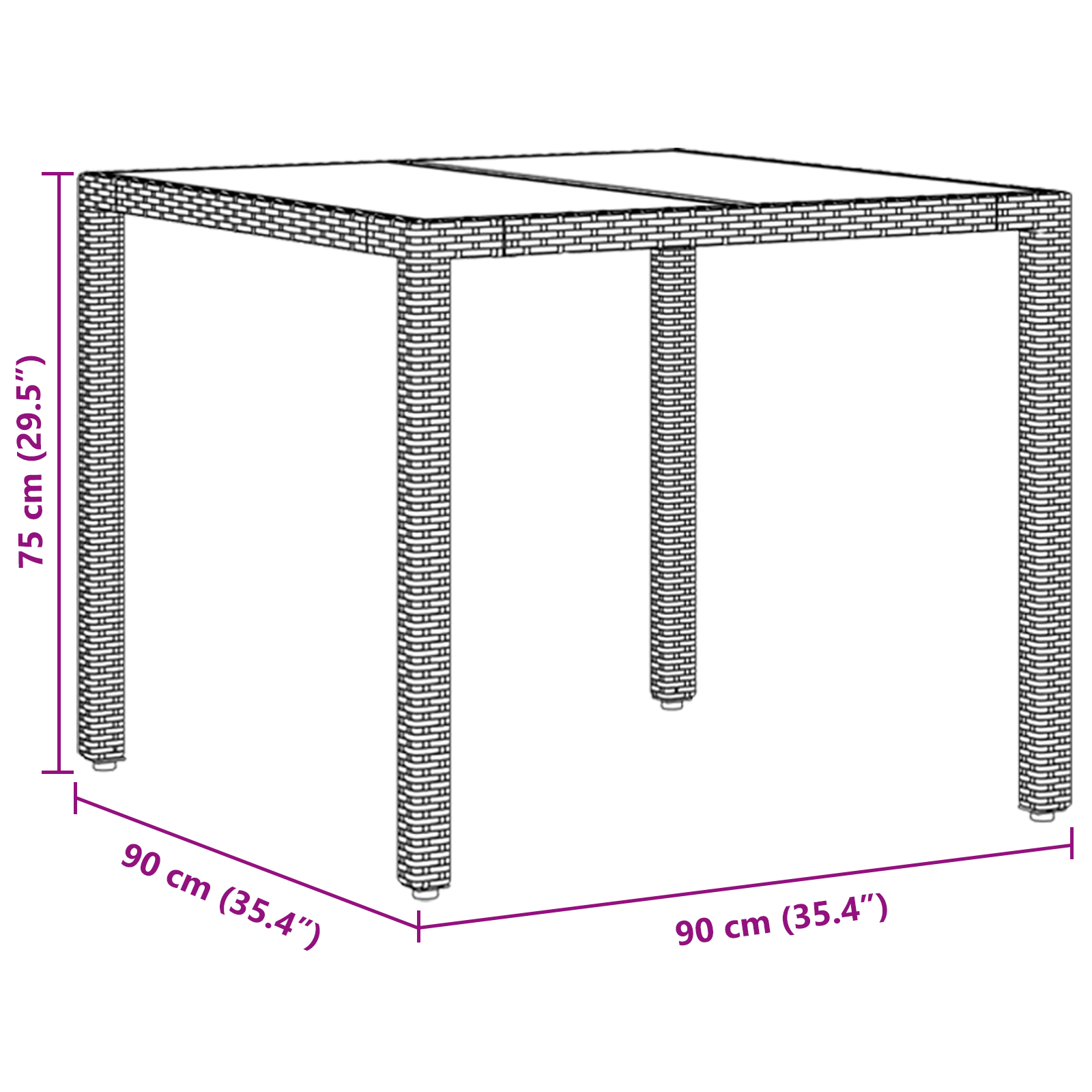 vidaXL 3 Delige Tuin Eetset met Kussens Zwart Poly Rattan