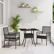 vidaXL 3-delige Tuin Eetset Zwart Poly Rattan