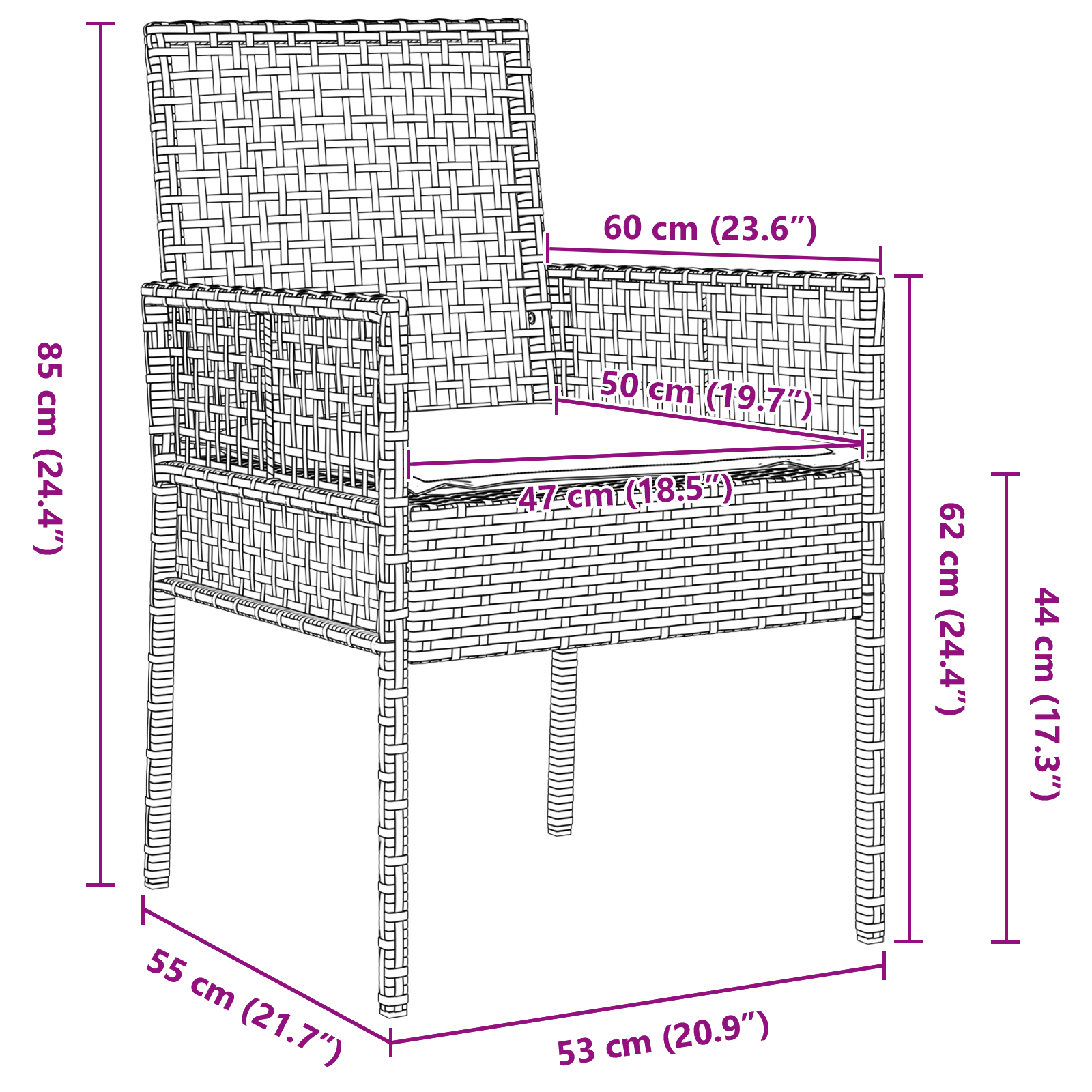 vidaXL 3-delige Tuin Eetset Zwart Poly Rattan