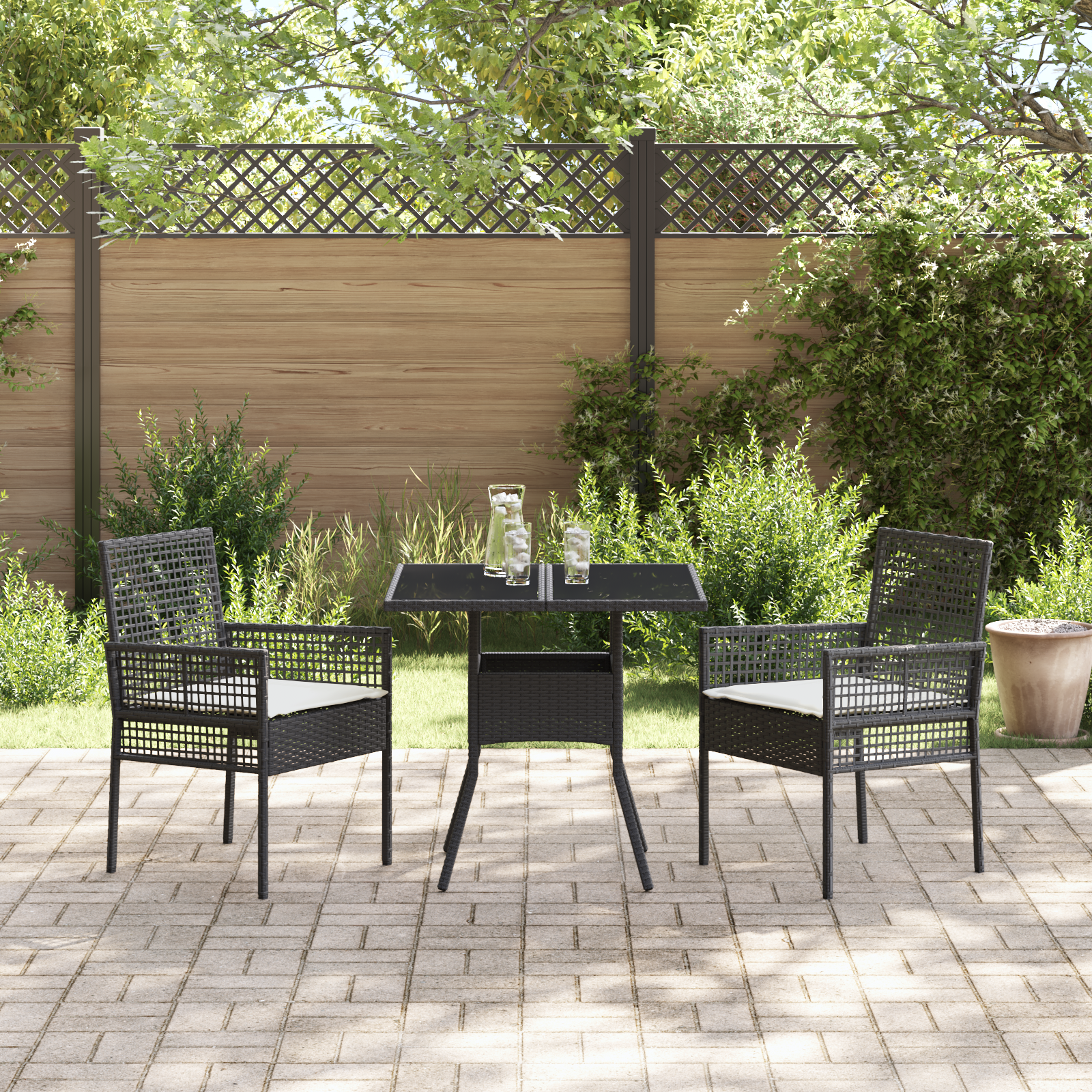 vidaXL 3-delige Tuin Eetset Zwart Poly Rattan