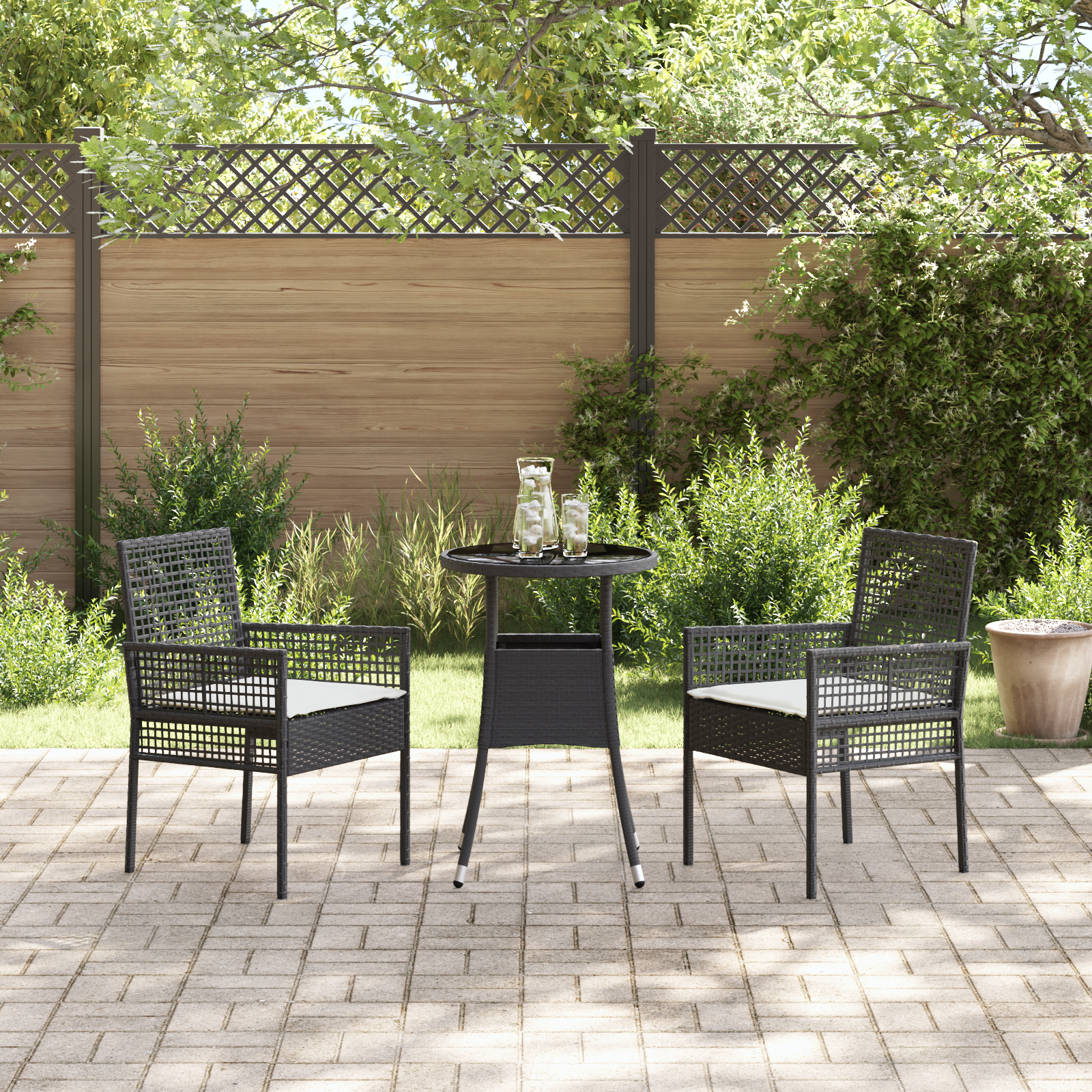 vidaXL 3 Delige Tuin Eettafel Set Zwart Poly Rattan