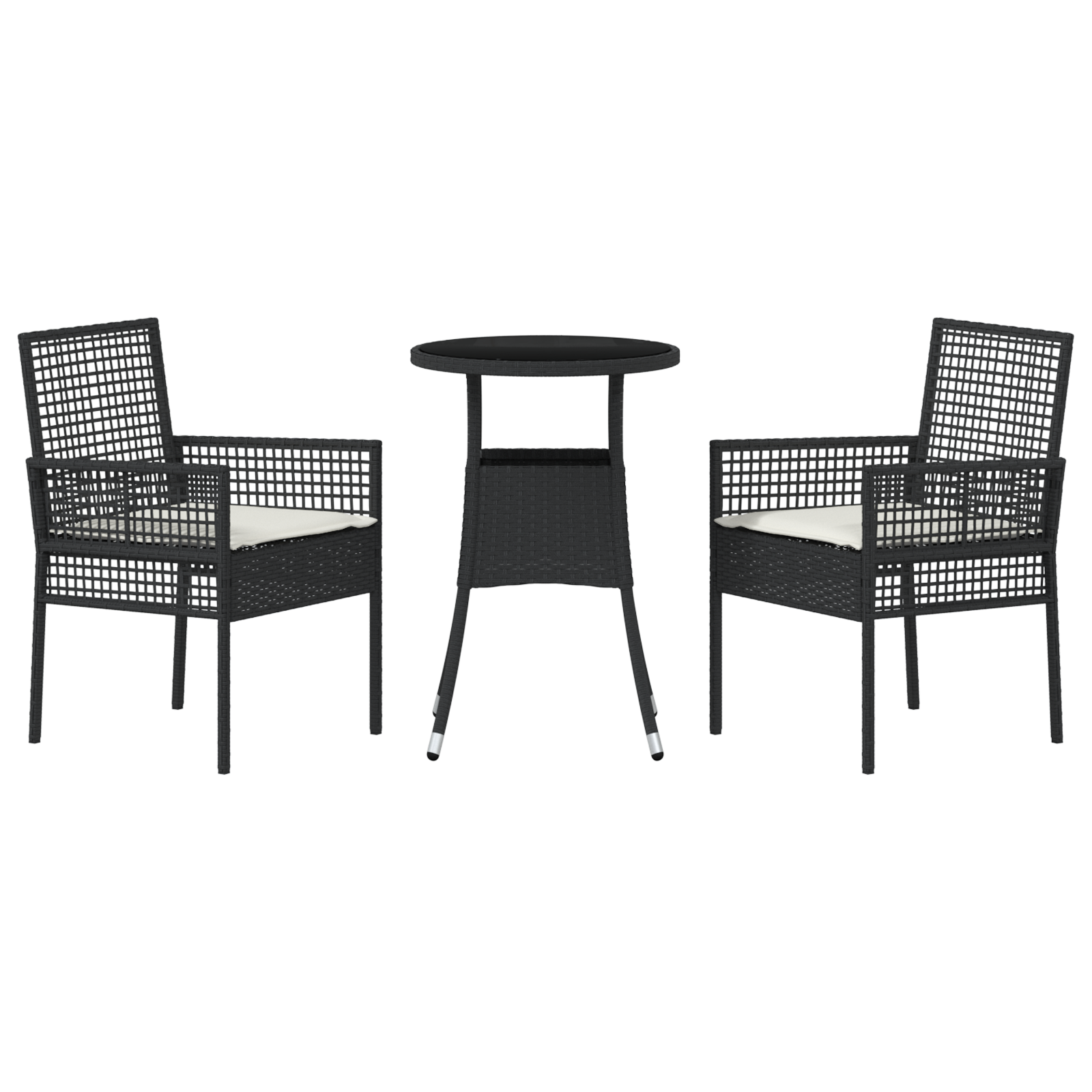 vidaXL 3 Delige Tuin Eettafel Set Zwart Poly Rattan