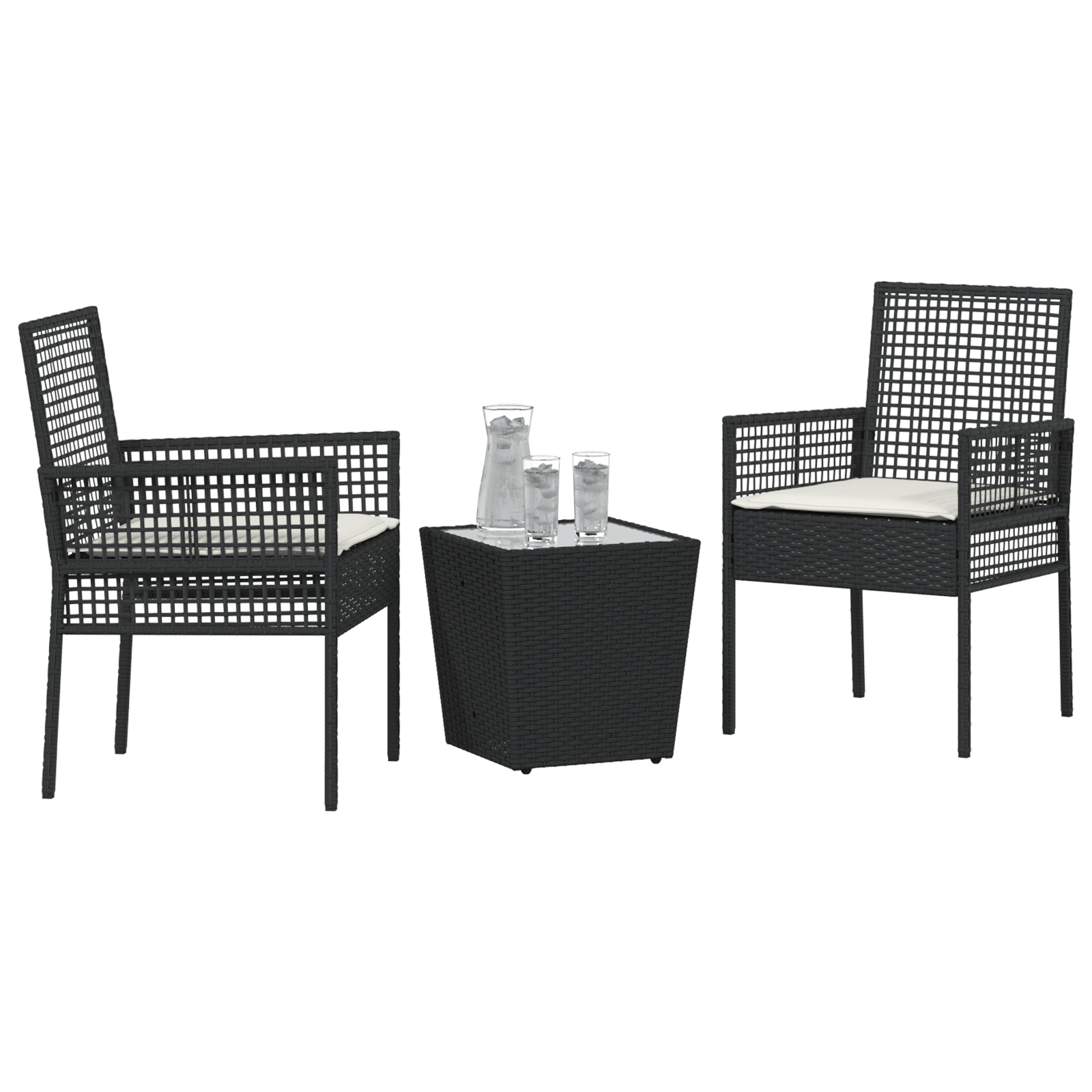 vidaXL 3-delige Tuinbistroset met kussens poly rattan zwart