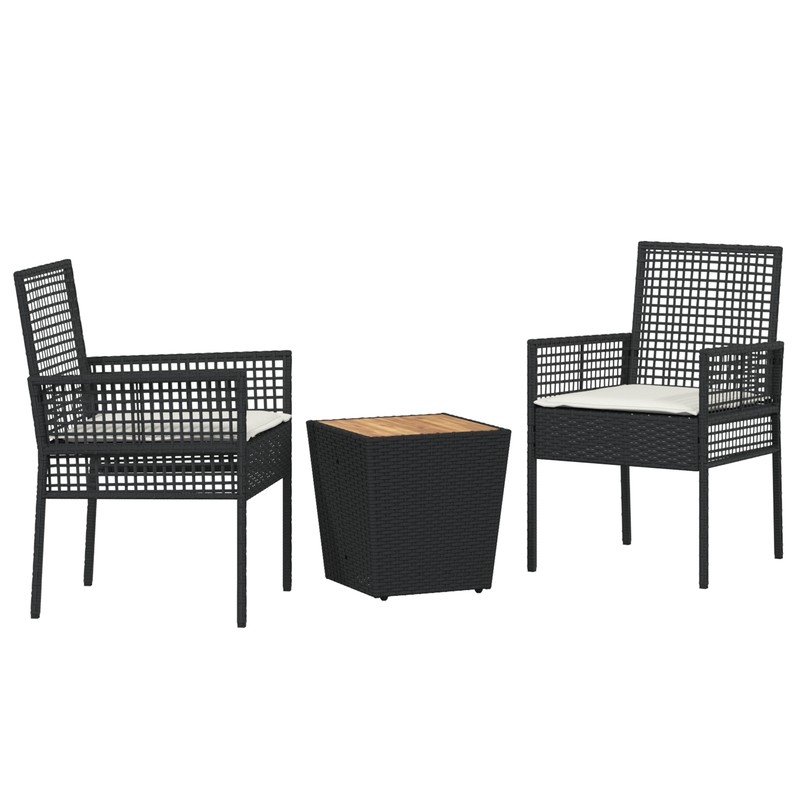 vidaXL 3-delige Tuinbistroset met kussen poly rattan zwart