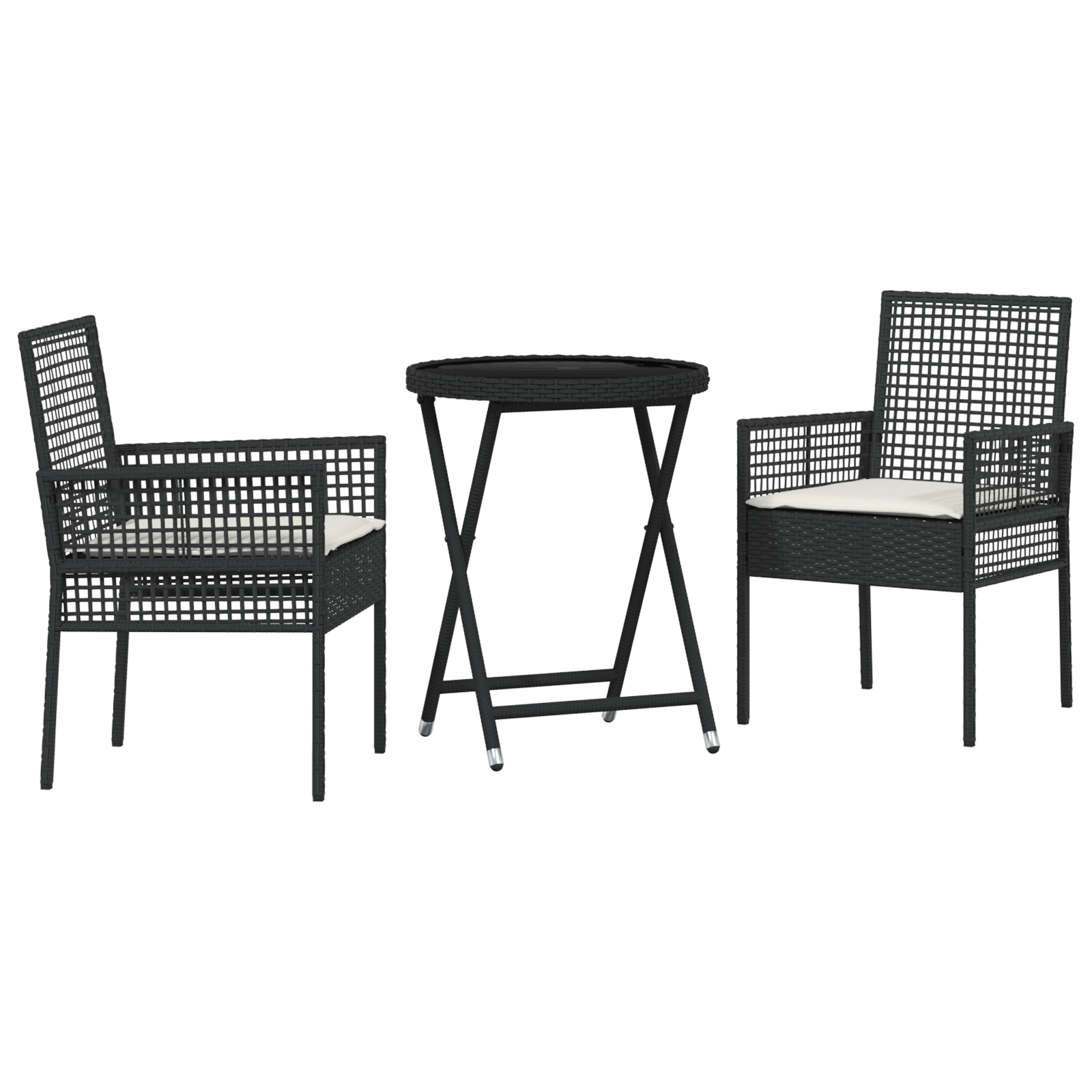 vidaXL 3-delige Tuinbistro set met kussens poly rattan zwart