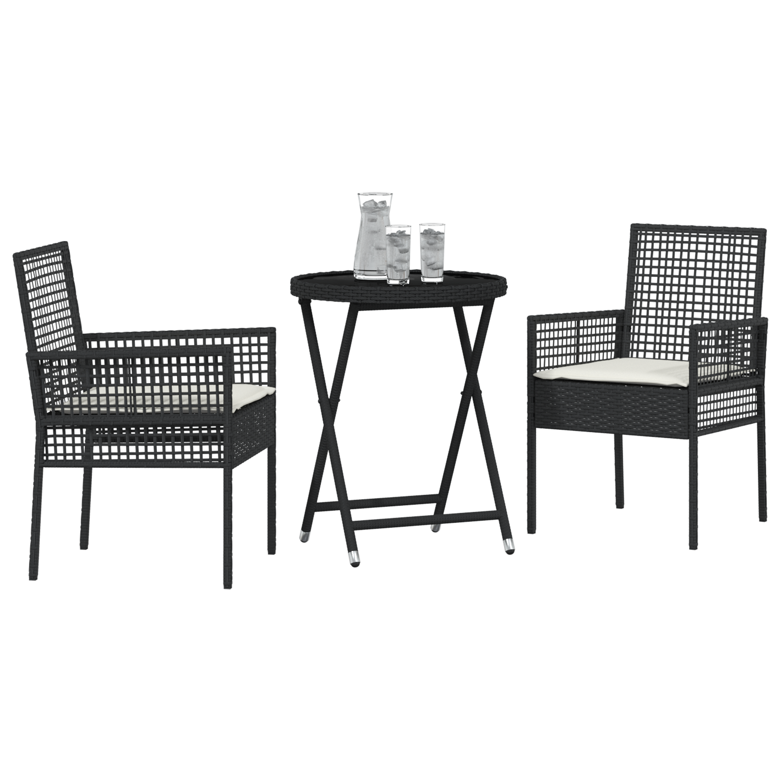 vidaXL 3-delige Tuinbistro set met kussens poly rattan zwart