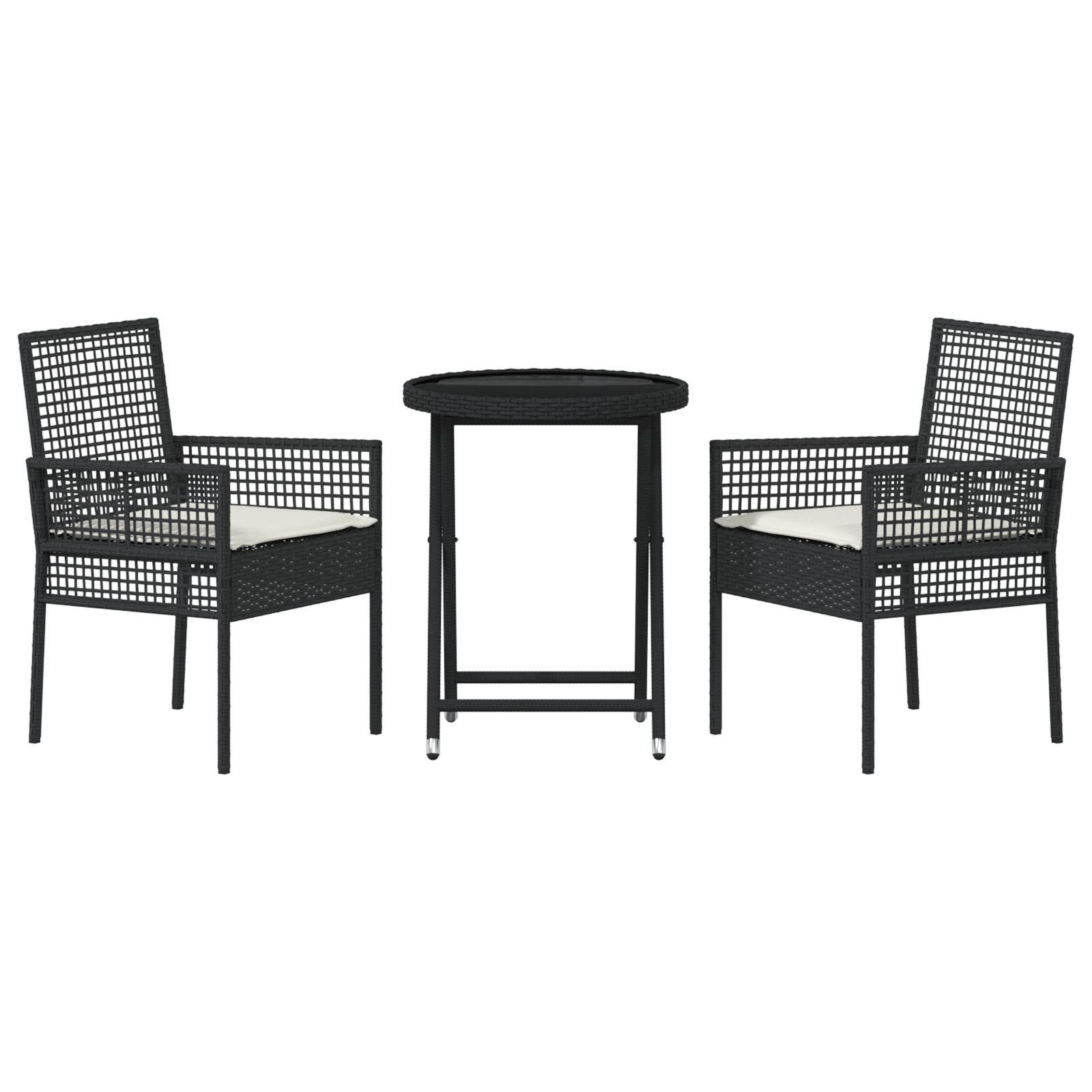 vidaXL 3-delige Tuinbistro set met kussens poly rattan zwart