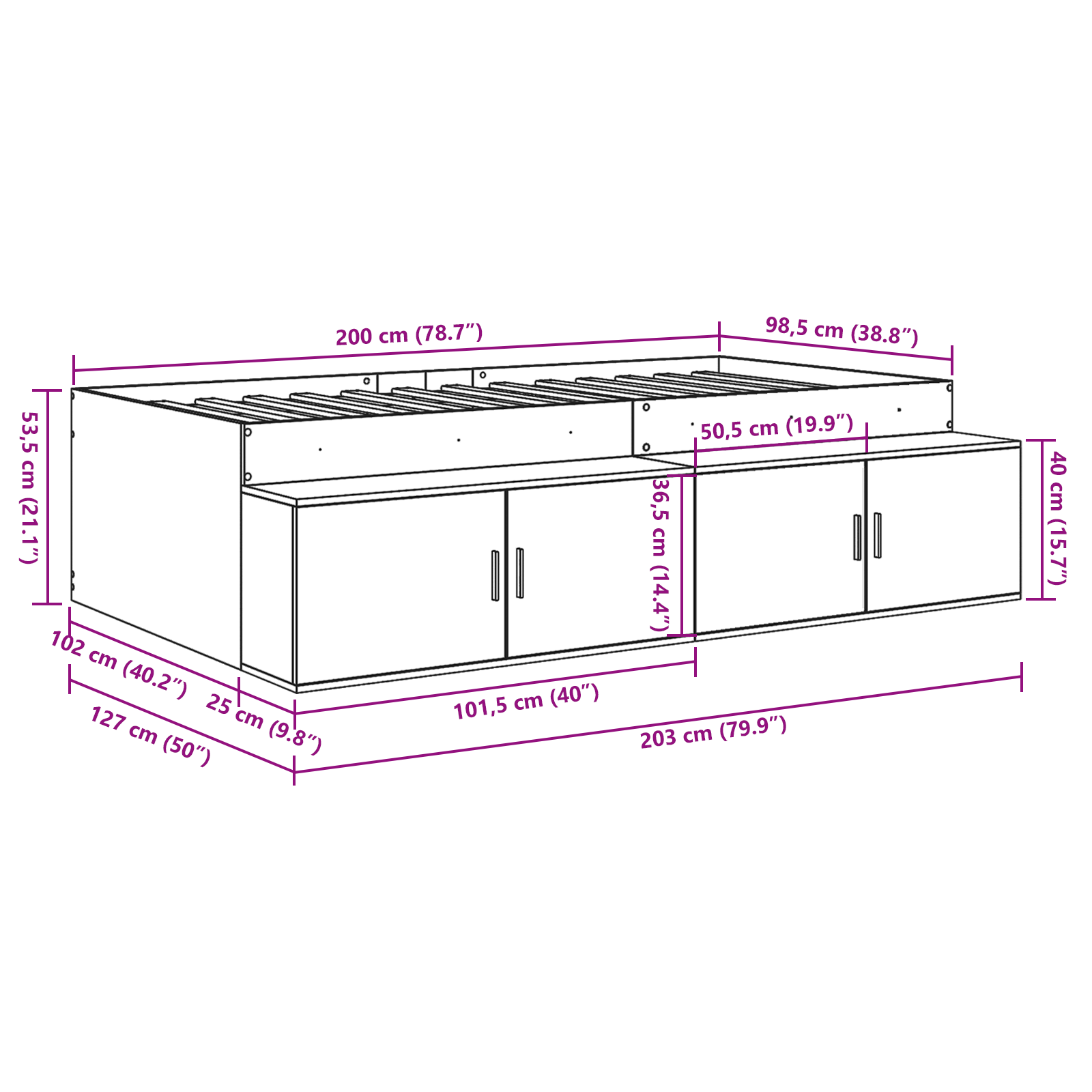 vidaXL Opslagbedframe Wit 100x200 cm