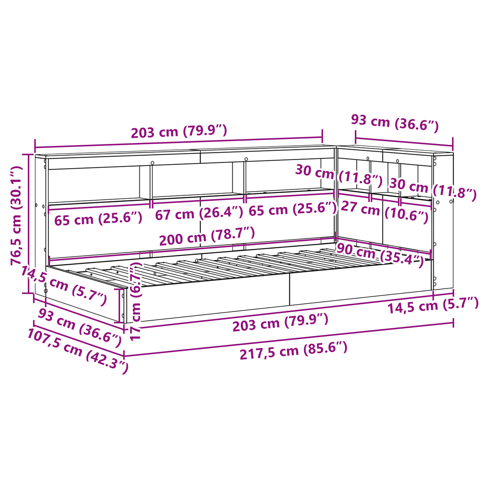vidaXL Boekenkast Bed Wit 90x200 cm Houtcomposiet