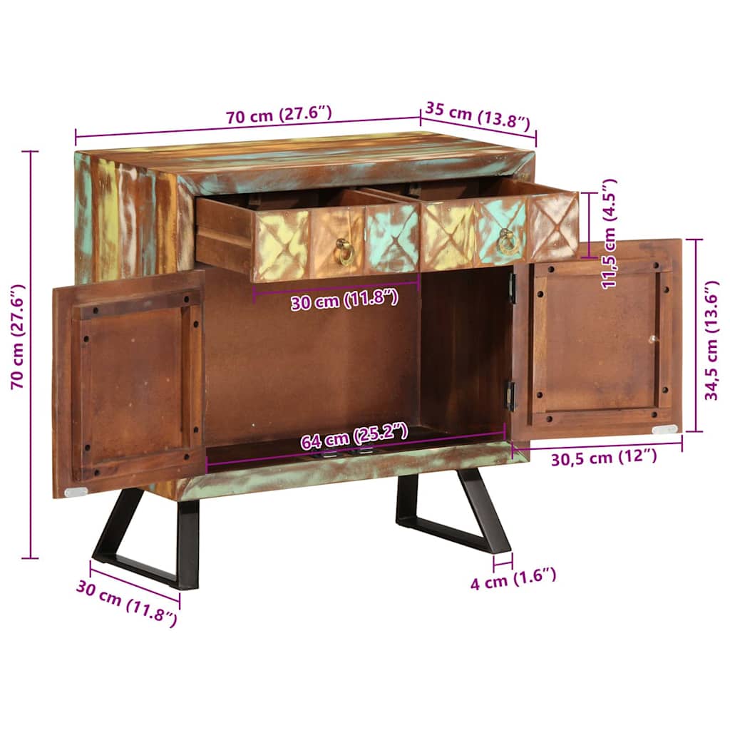 vidaXL Ladekast 70x35x70 cm massief gerecycled hout meerkleurig