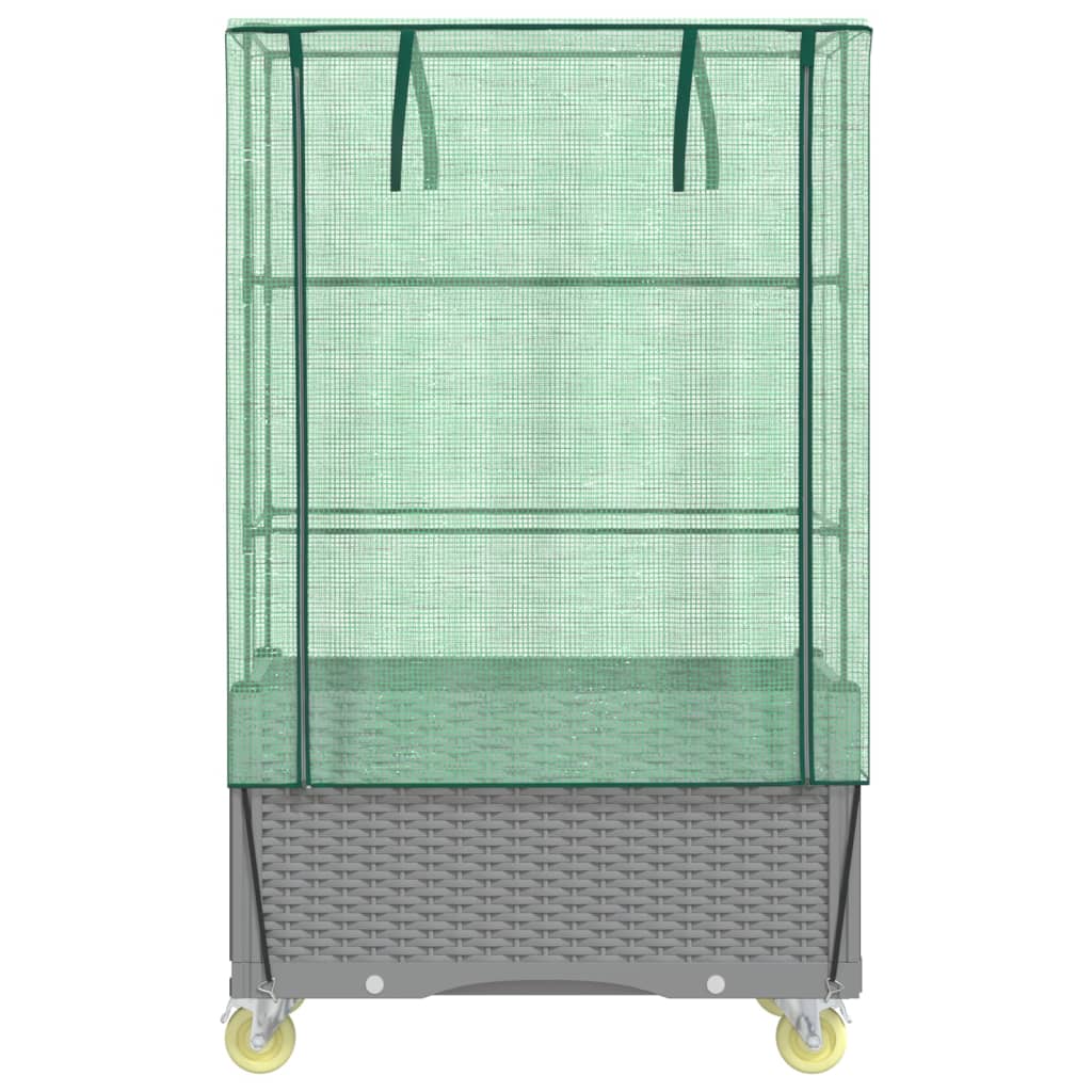 vidaXL Plantenbak verhoogd met hoes en wielen 80x50x182 cm rattanlook