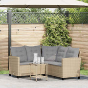 vidaXL Tuinbank met tafel en kussens L-vormig beige poly rattan