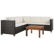 vidaXL 4-delige Loungeset met kussens poly rattan zwart