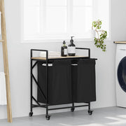 vidaXL Wasmand 2 vakken met planken bruin eikenkleurig