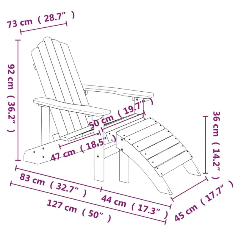Adirondack Tuinstoel met voetenbank en tafel voor tuin en terras - Tuinstoelen