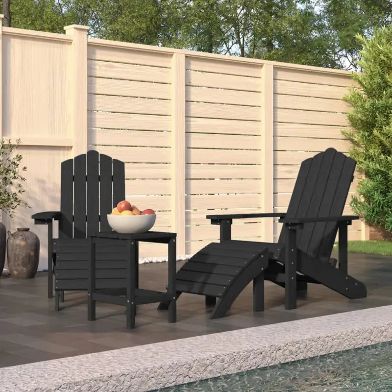 Adirondack Tuinstoel met voetenbank en tafel voor tuin en terras - Antraciet / 1 / 2x Fauteuil + 2x voetensteun + Tafel