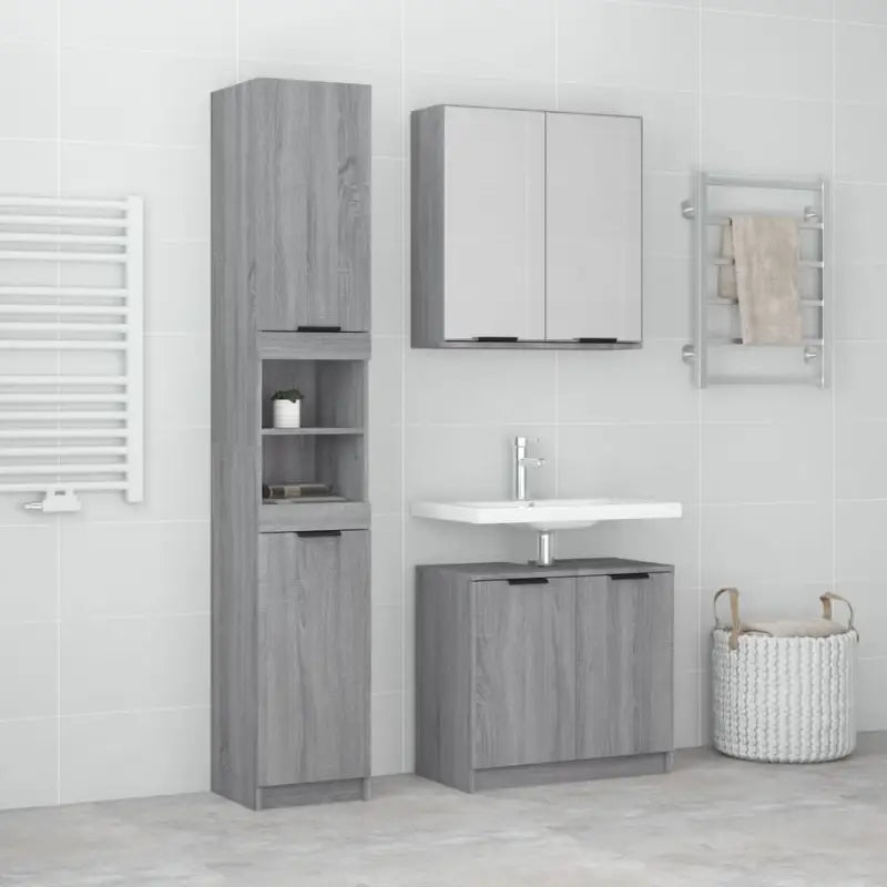 Badekamermeubelset met bewerkt hout en perfecte afmetingen bodemkast - Grijs sonoma - Badkamermeubelsets