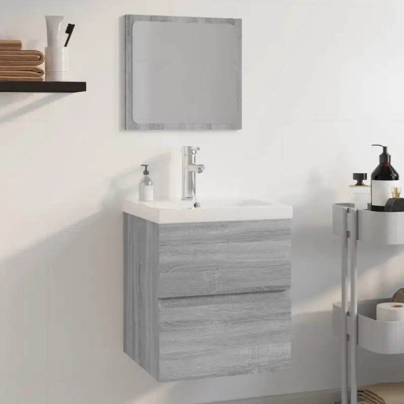 Badekamermeubelset met bewerkt hout en perfecte pasvorm - Grijs sonoma / 41 x 38.5 x 45 cm / met kraan