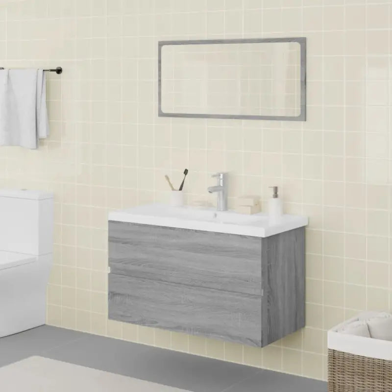 Badekamermeubelset met bewerkt hout en perfecte pasvorm - Grijs sonoma / 80 x 39.5 x 45 cm / zonder kraan