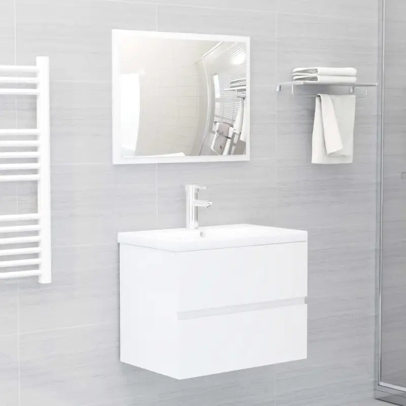 Badekamermeubelset met bewerkt hout en perfecte pasvorm - Hoogglans wit / 60 x 38.5 x 45 cm / met kraan