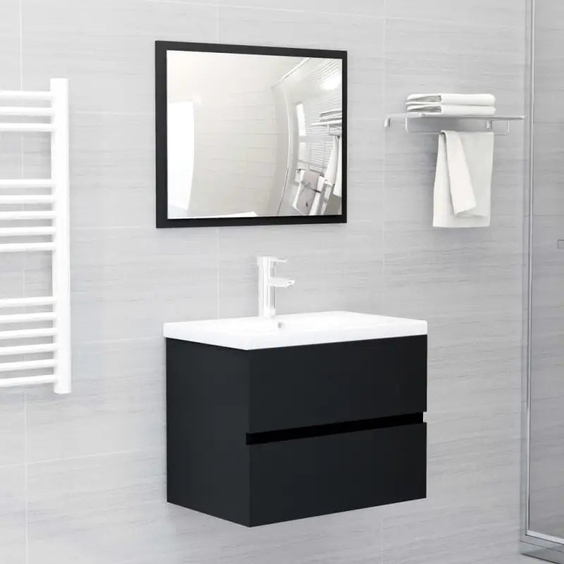 Badekamermeubelset met bewerkt hout en perfecte pasvorm - Zwart / 60 x 38.5 x 45 cm / met kraan - Badkamermeubelsets