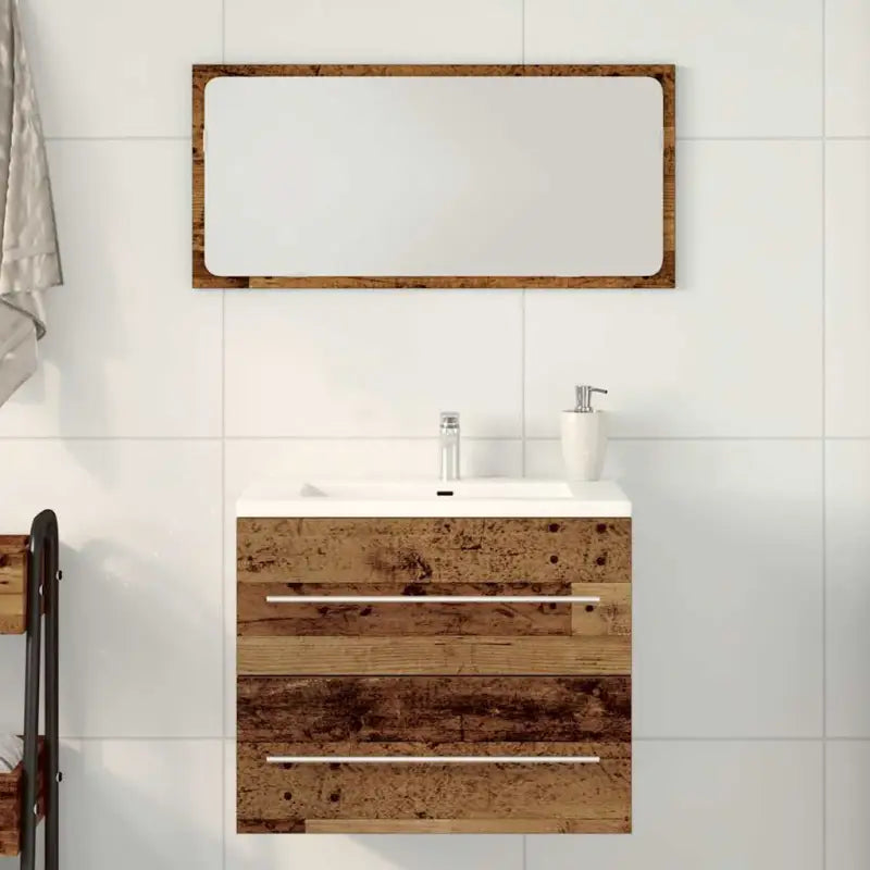Badezimmermeubelset met stevige bewerkt hout gootsteenkast - Oud hout / 60 x 38.5 x 48 cm - Badkamermeubelsets
