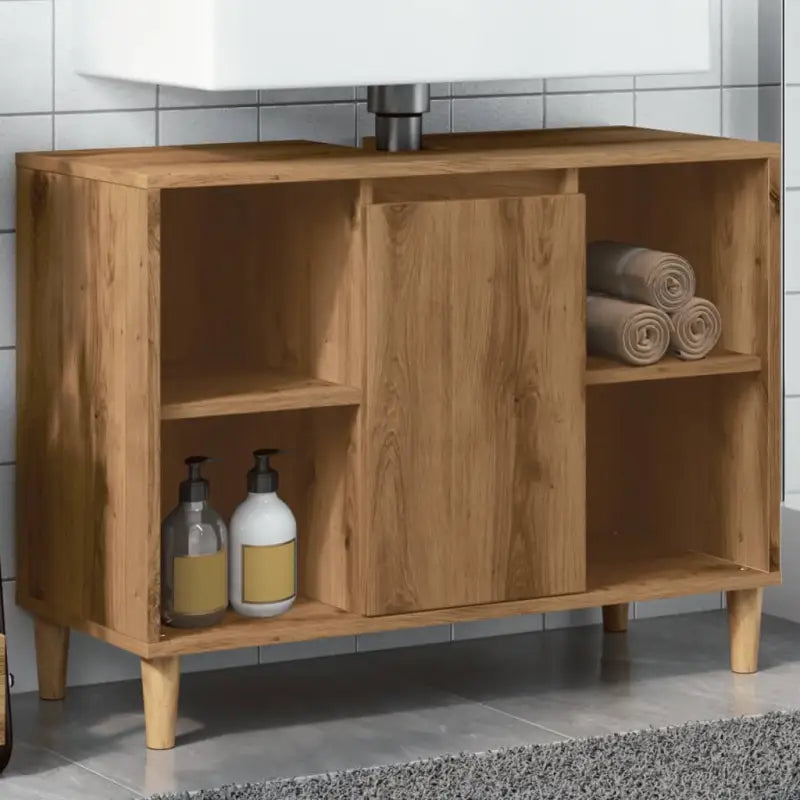 Badkamerkaptafel in bewerkt hout met Veel Opbergruimte - artisian oak / 1 - Badkamerkaptafels