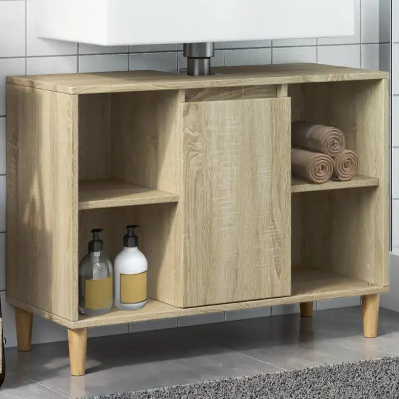 Badkamerkaptafel in bewerkt hout met Veel Opbergruimte - Sonoma eiken / 1 - Badkamerkaptafels