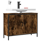 Badkamerkaptafel in grijs sonoma met bewerkt hout en stevige constructie - Gerookt eiken / 80 x 30 x 60 cm / 1