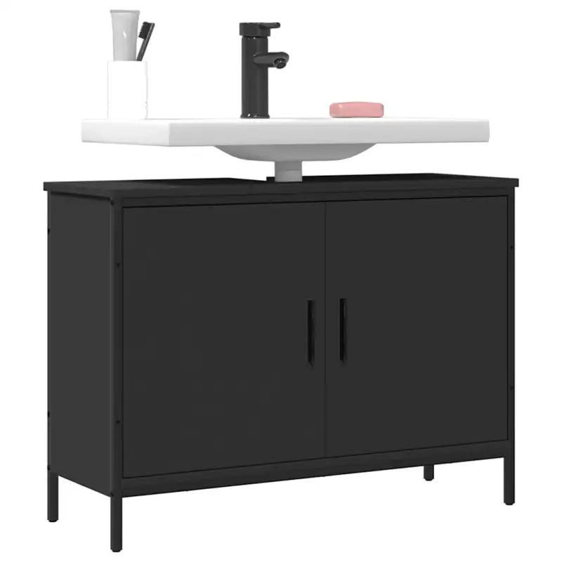 Badkamerkaptafel in grijs sonoma met bewerkt hout en stevige constructie - Zwart / 80 x 30 x 60 cm / 1