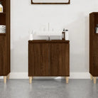 Badkamerkaptafel met bewerkt hout en houten poten voor een opgeruimde badkamer - bruin eikenkleur / 1