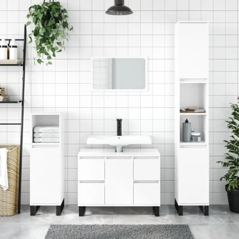 Badkamerkaptafel met ijzeren poten en bewerkt hout voor opbergruimte - Hoogglans wit / 1 - Badkamerkaptafels